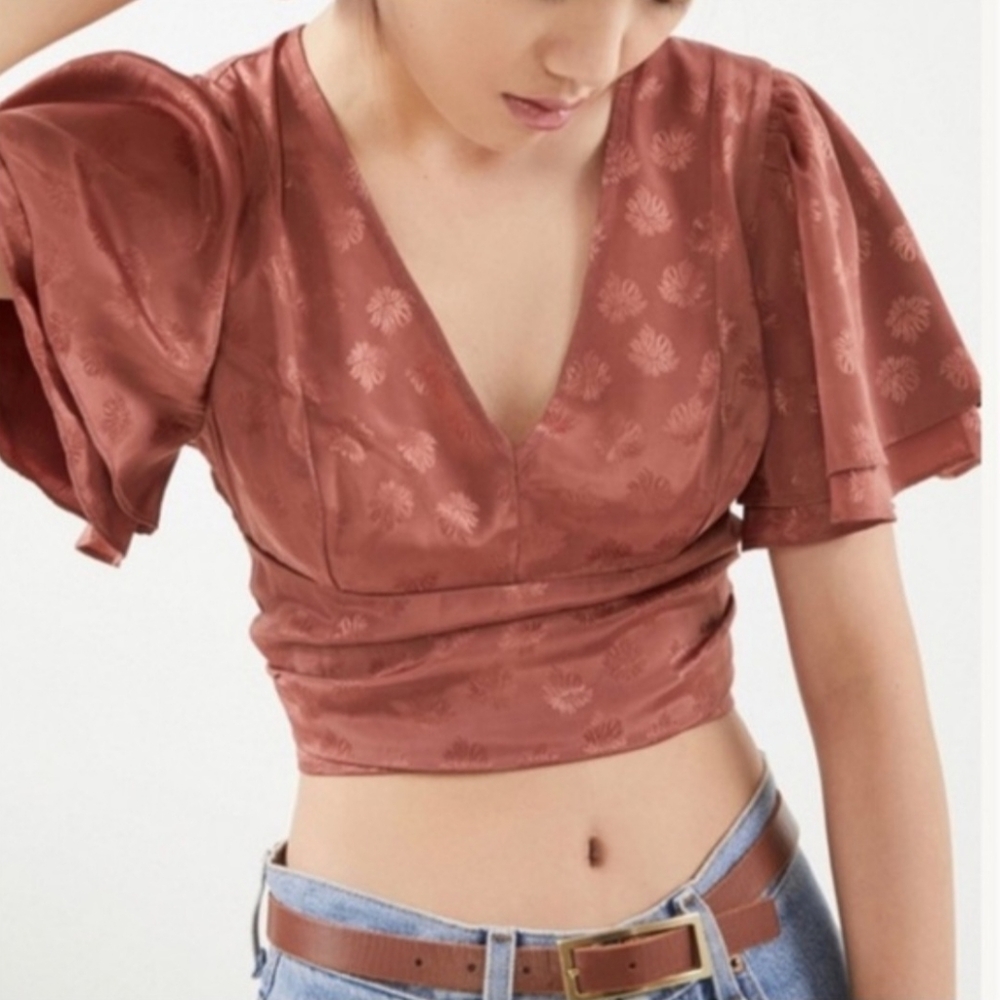 Urban Outfitters Flutter Sleeve Crop Top